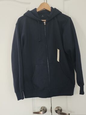 NEW Muji Navy Zip-Up Hoodie with Front Pockets
